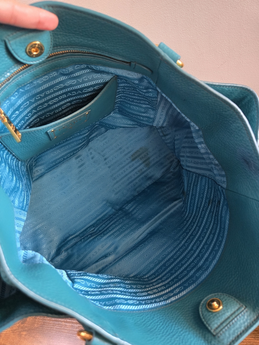 Prada Teal Pebbled Leather Tote - Picture 10 of 14